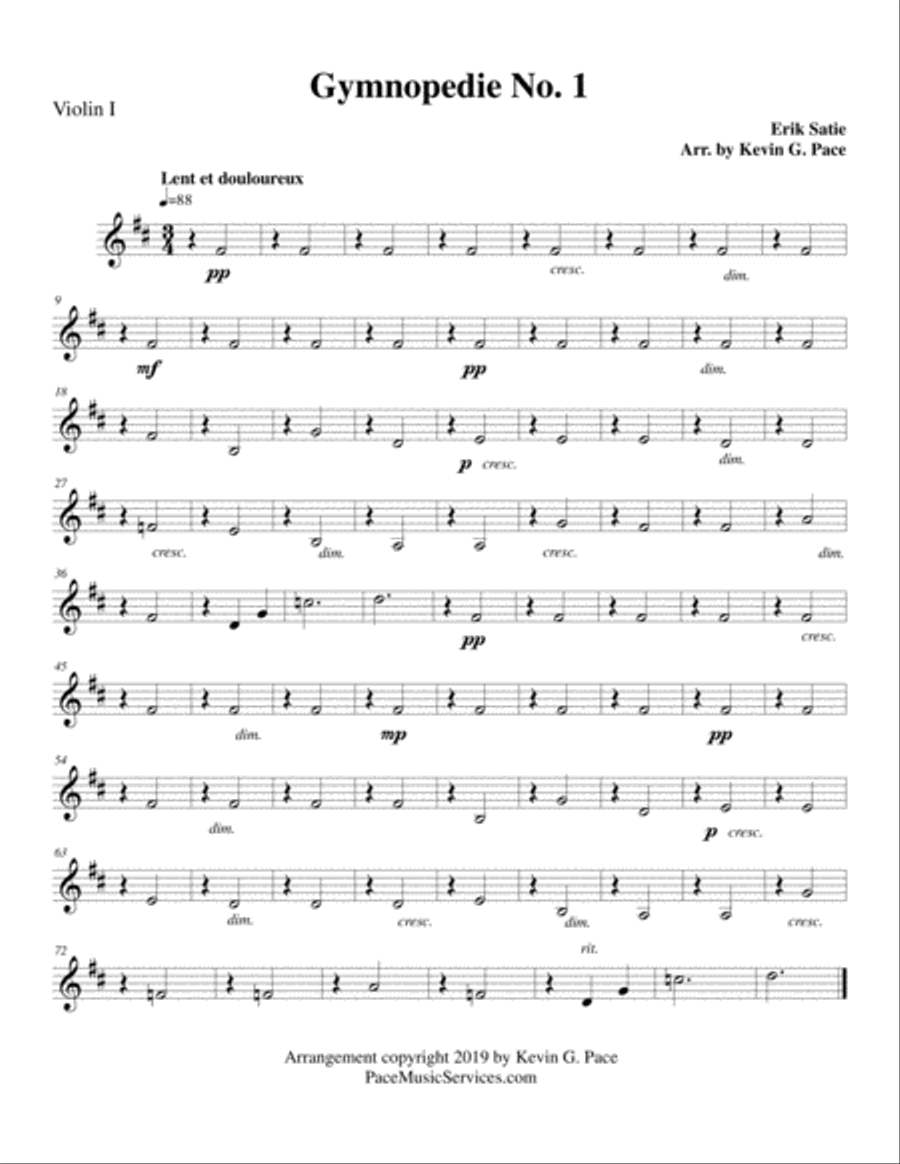 Gymnopedie No. 1: arranged for violins, viola, acoustic guitar, electric guitar and bass guitar Small Ensemble scores gallery preview page 6