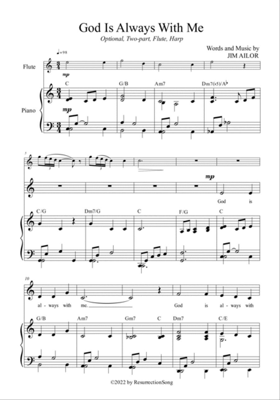 God Is Always with Me OCTAVO (Opt. 2-part, Flute & Harp) 2-Part scores gallery preview page 3
