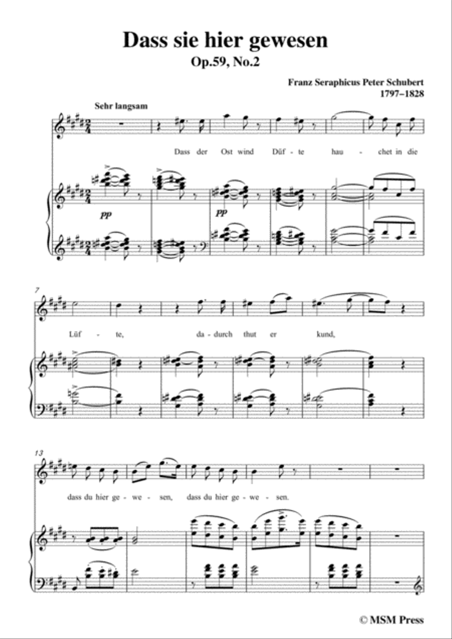 Schubert-Dass sei hier gewesen,in E Major,Op.59,No.2,for Voice and Piano Voice Solo scores gallery preview page 3