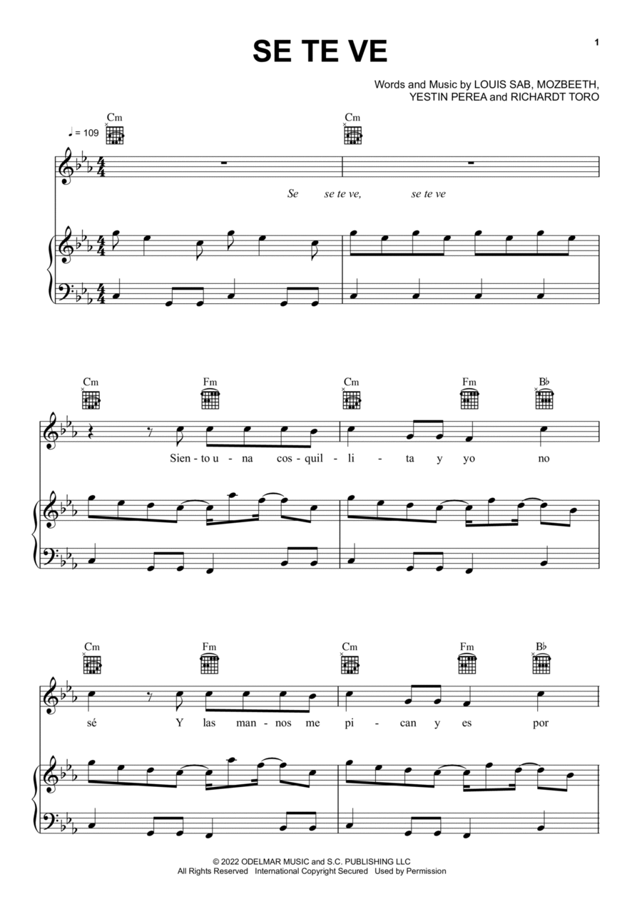 Se Te Ve Piano, Vocal, Guitar scores gallery preview page 1