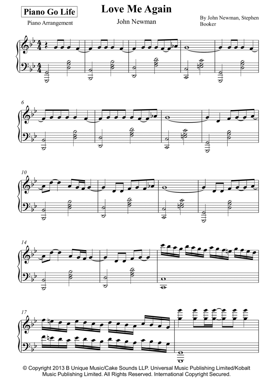 Love Me Again Piano Solo scores gallery preview page 1