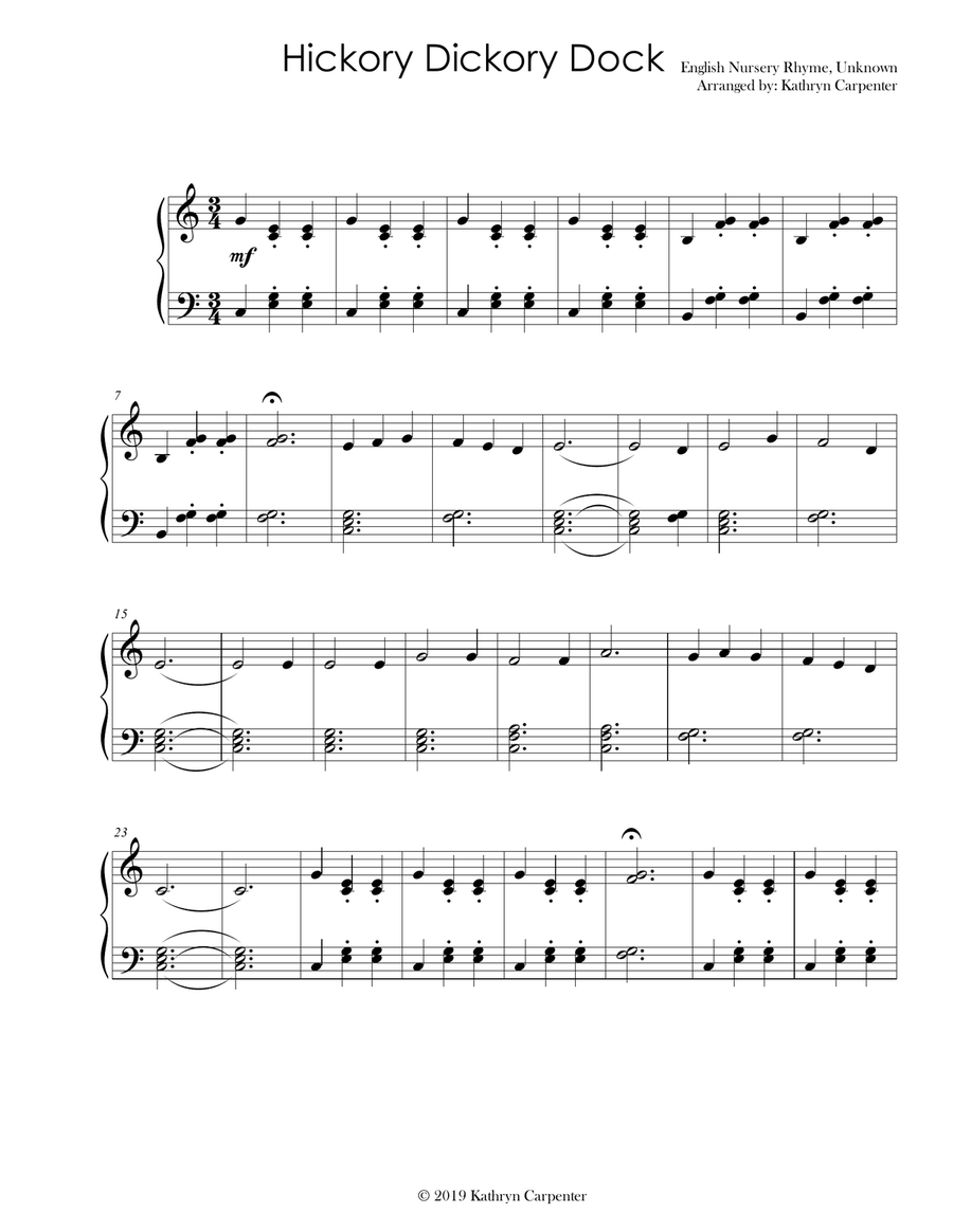 Hickory Dickory Dock (Easy Piano) Easy Piano scores gallery preview page 1
