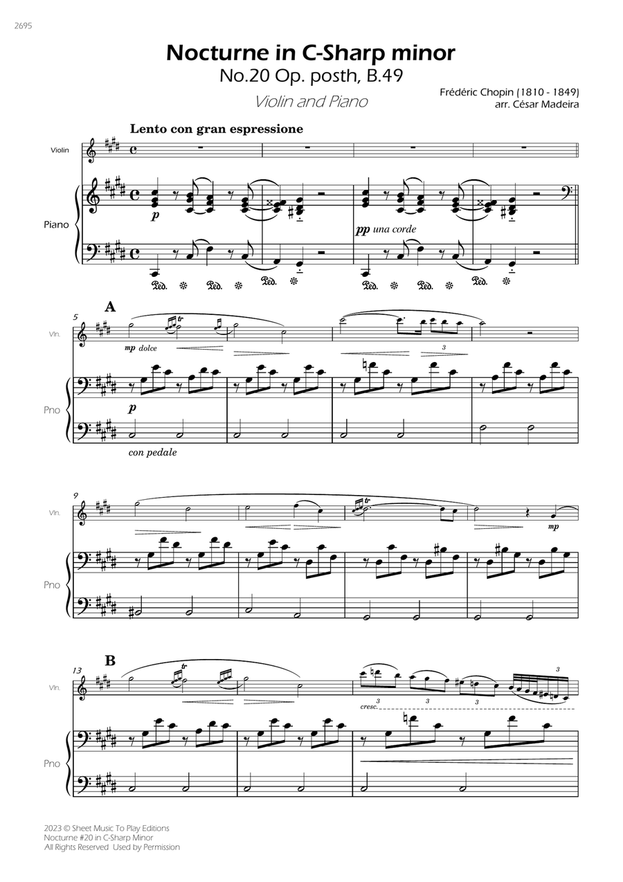 Nocturne No.20 in C-Sharp minor - Violin and Piano (Full Score and Parts) Violin Solo scores gallery preview page 3
