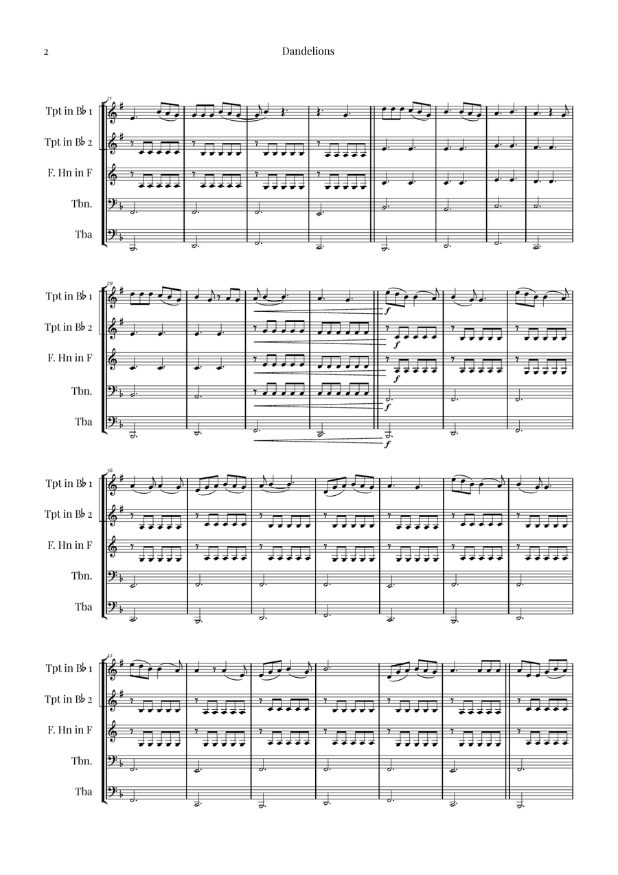 Dandelions Brass Quintet scores gallery preview page 2