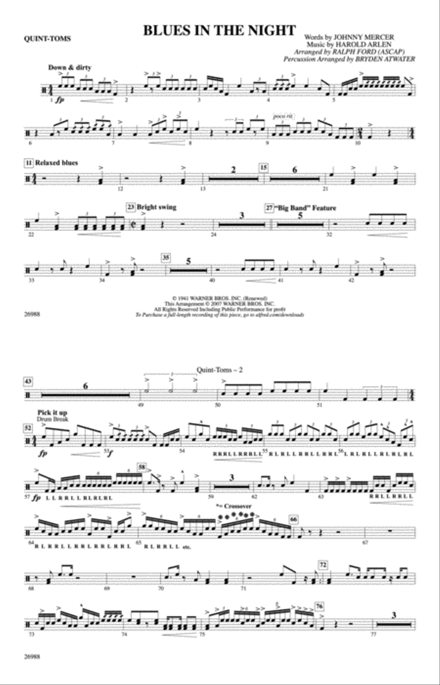 Blues in the Night: Quad-Toms Marching Band scores gallery preview page 1