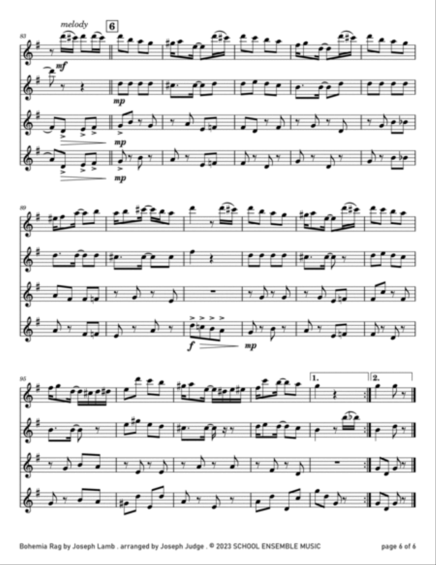 Bohemia Rag by Joseph Lamb for Clarinet Quartet Clarinet Quartet scores gallery preview page 6