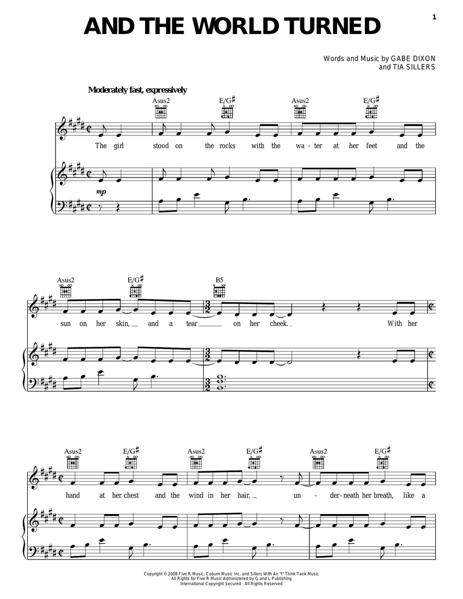 And The World Turned Piano, Vocal, Guitar scores gallery preview page 1