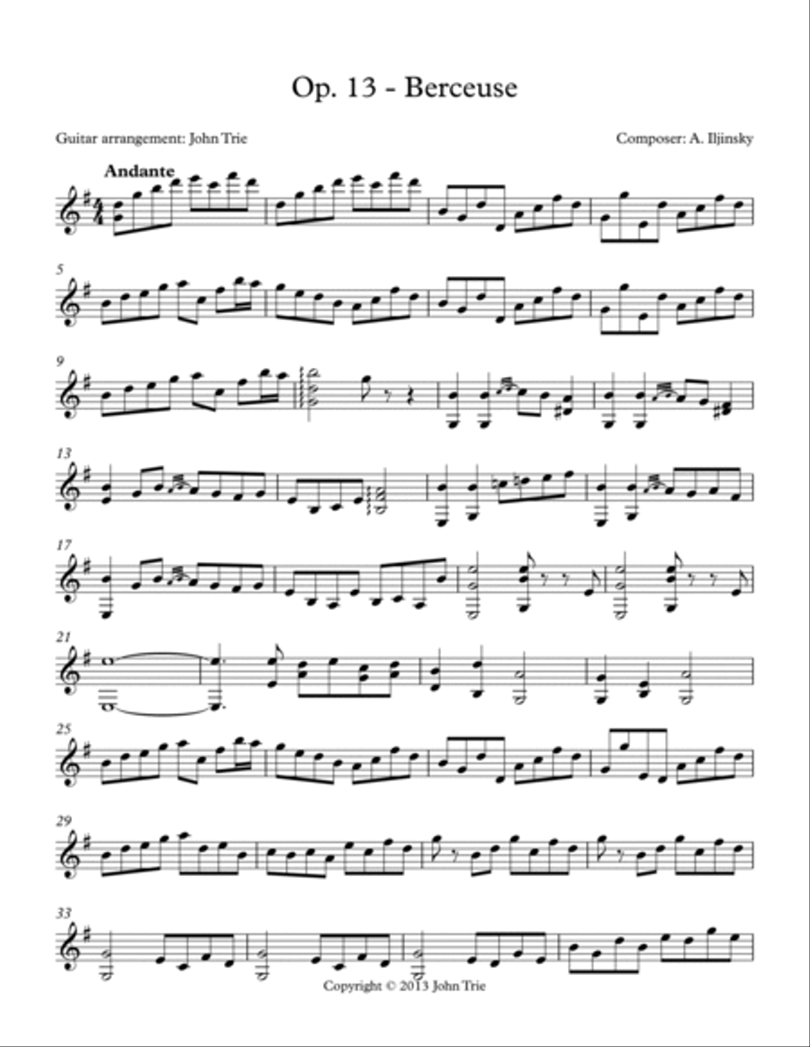 Opus 13- Berceuse Classical Guitar scores gallery preview page 2