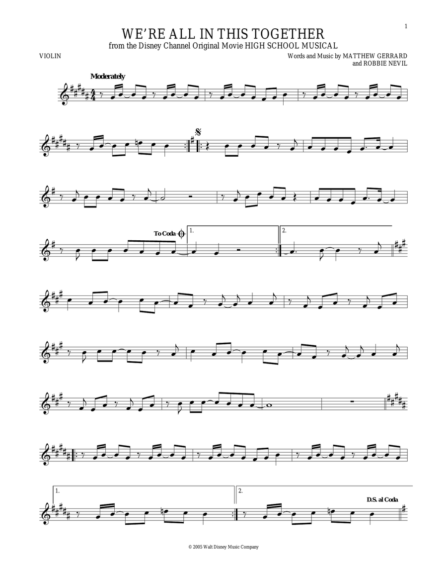 We're All In This Together (from High School Musical) Violin Solo scores gallery preview page 1