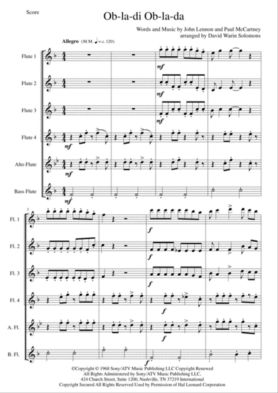 Ob-La-Di, Ob-La-Da Woodwind Ensemble scores gallery preview page 1