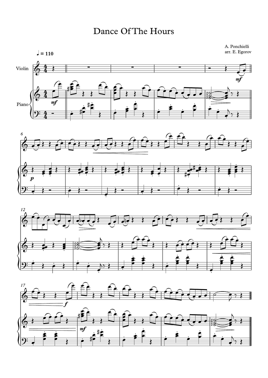 Dance Of The Hours, Amilcare Ponchielli, For Violin & Piano Violin Solo scores gallery preview page 1