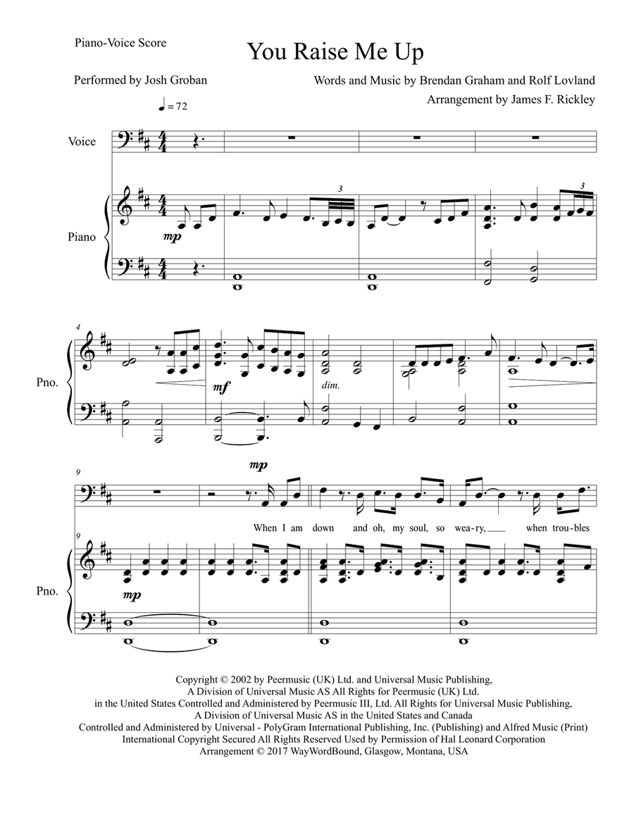 You Raise Me Up Low Voice scores gallery preview page 1