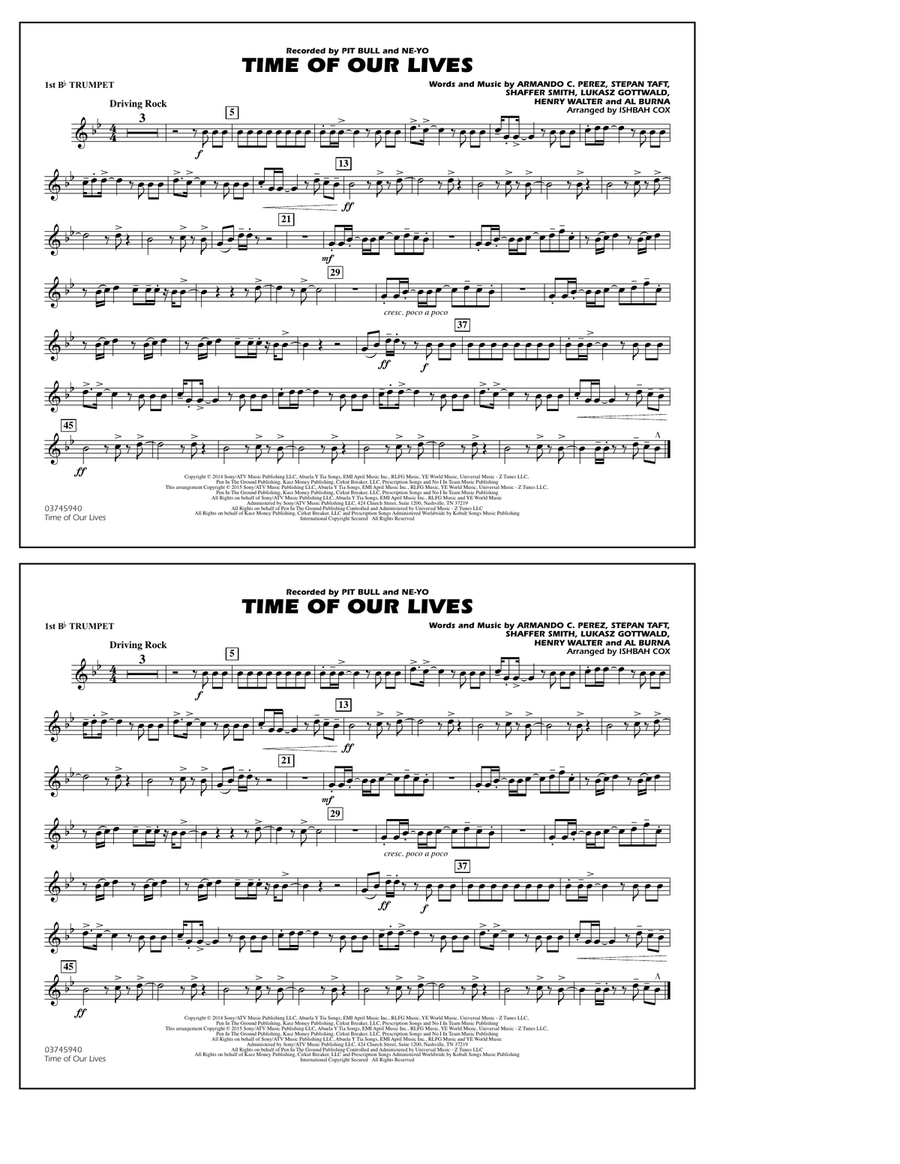 Time of Our Lives - 1st Bb Trumpet Marching Band scores gallery preview page 1