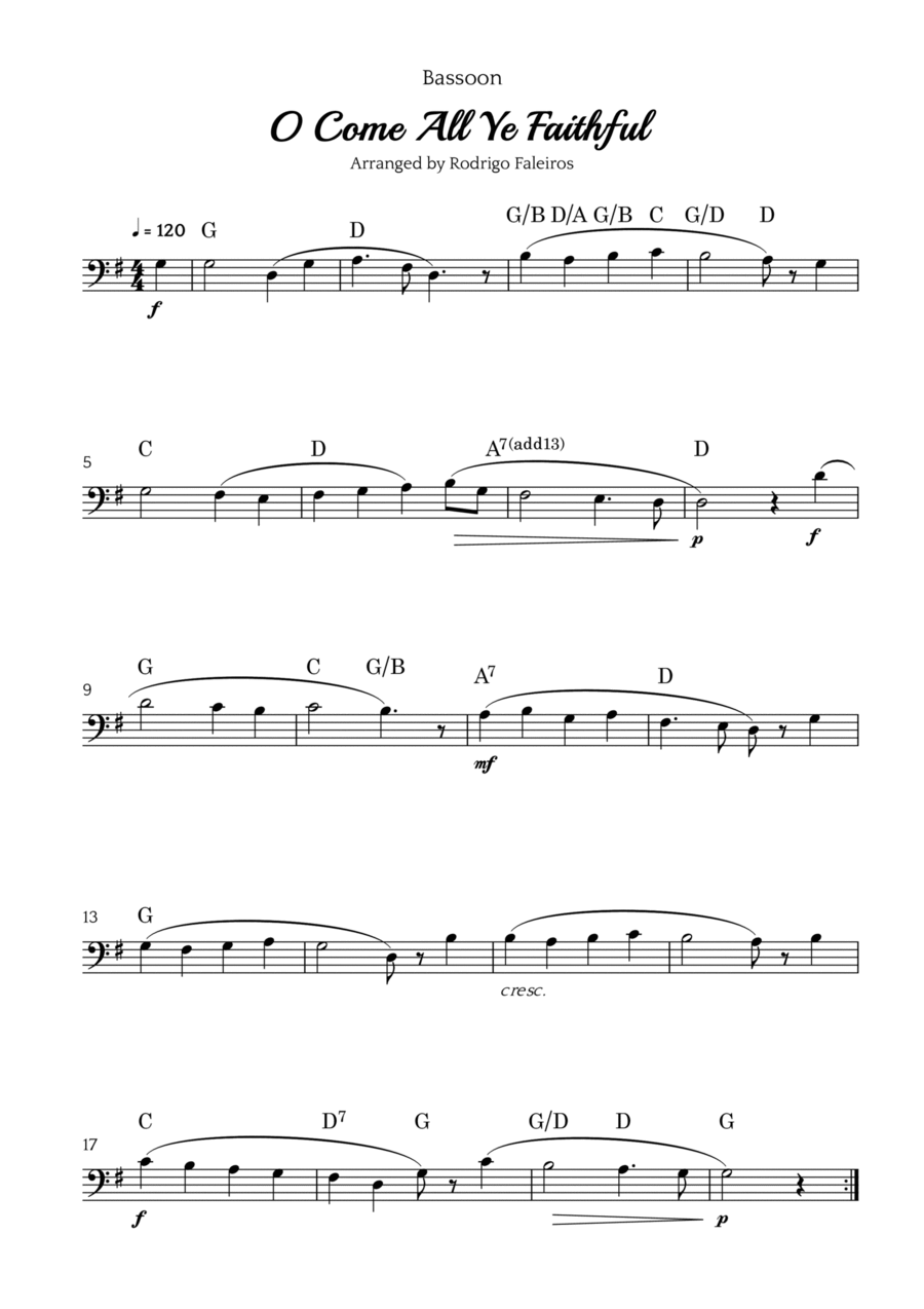 O Come All Ye Faithful (for bassoon solo) Bassoon Solo scores gallery preview page 1