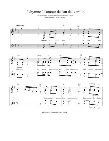 L'hymne à l'amour de l'an 2000 (partition de piano d'accompagnement)