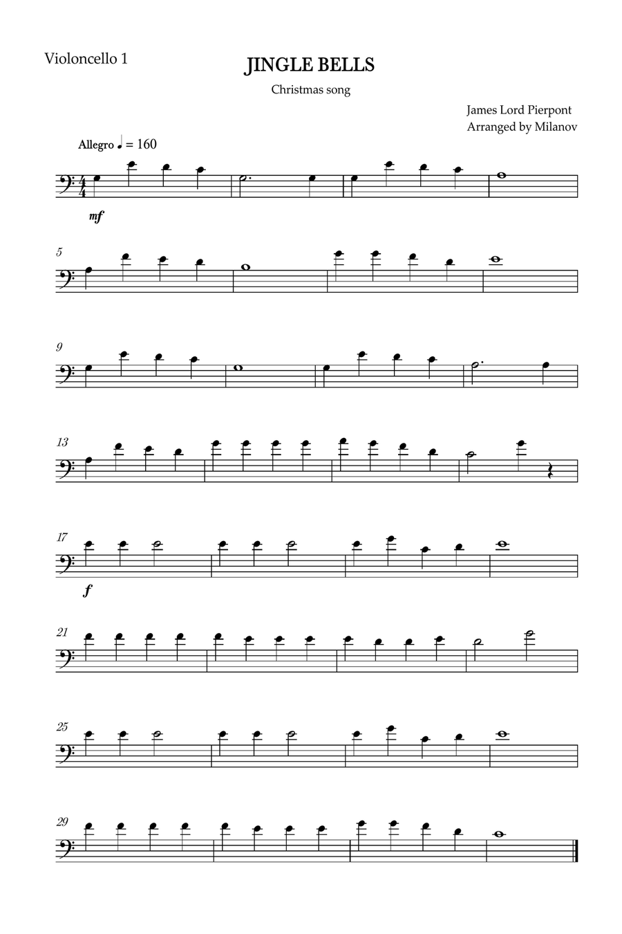 Jingle Bells | Pierpont | Christmas song | cello duet | easy | chords | C Major String Duet scores gallery preview page 3