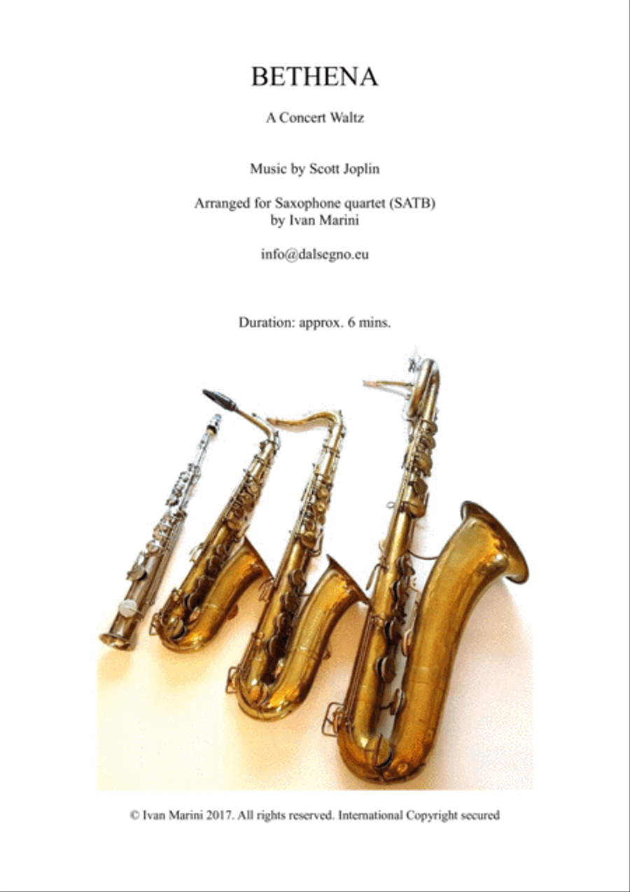 BETHENA (A Concert Waltz) by Scott Joplin - for Saxophone Quartet SATB image number null