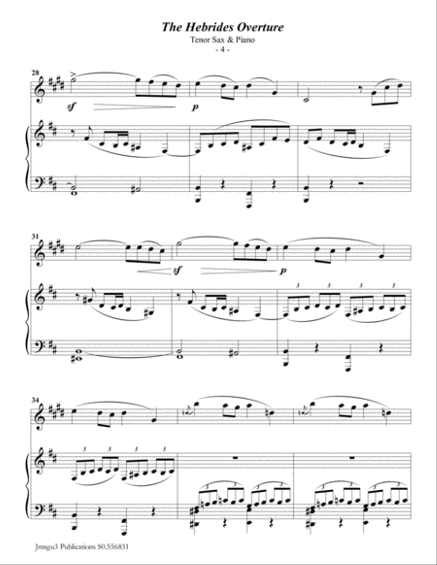 Mendelssohn: the Hebrides Overture for Tenor Sax & Piano Tenor Saxophone scores gallery preview page 4