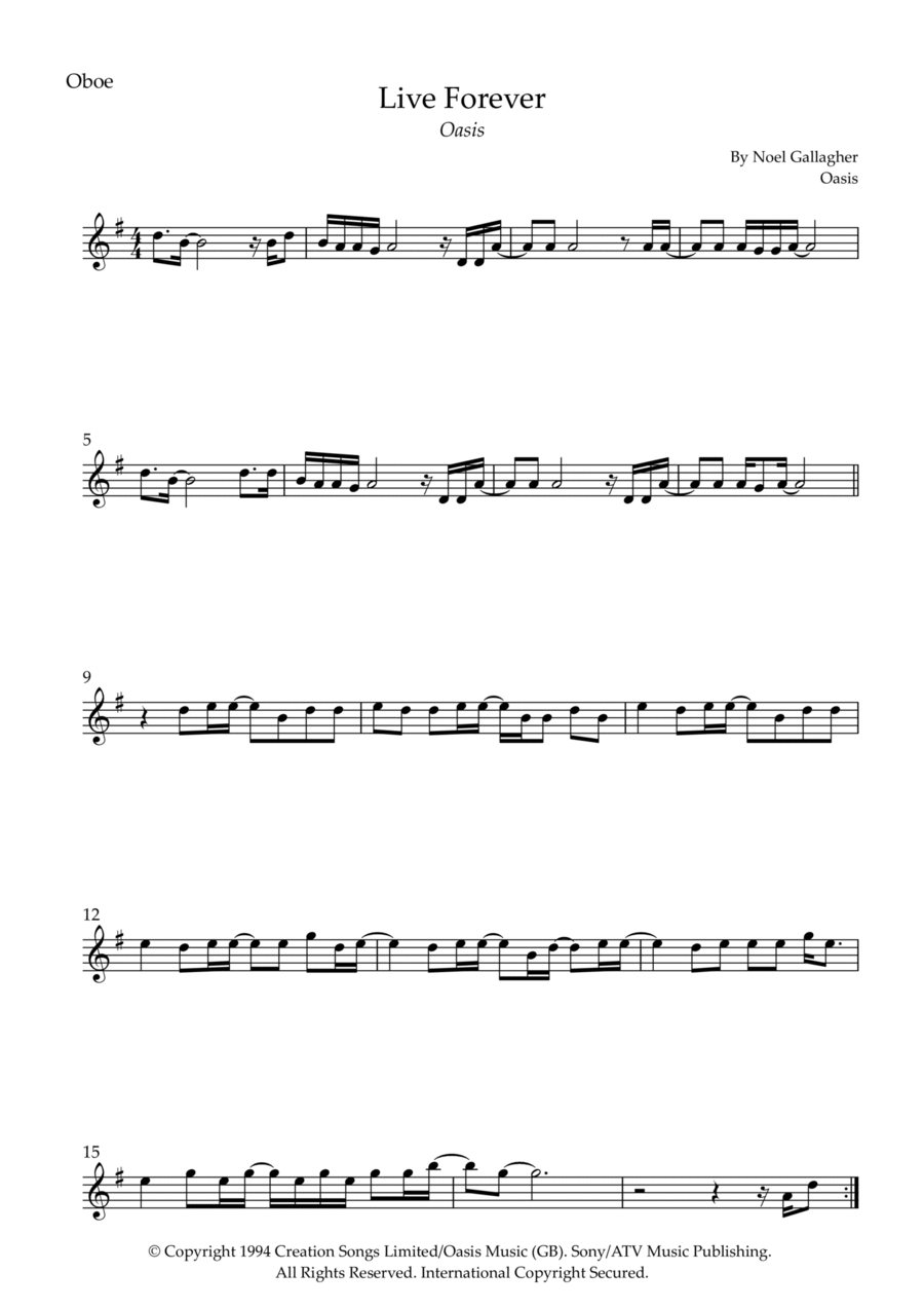 Live Forever Oboe Solo scores gallery preview page 1