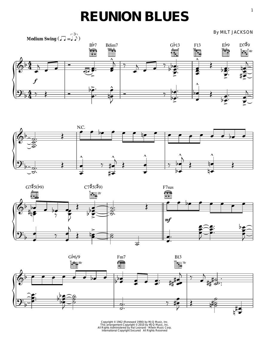 Reunion Blues Piano Solo scores gallery preview page 1