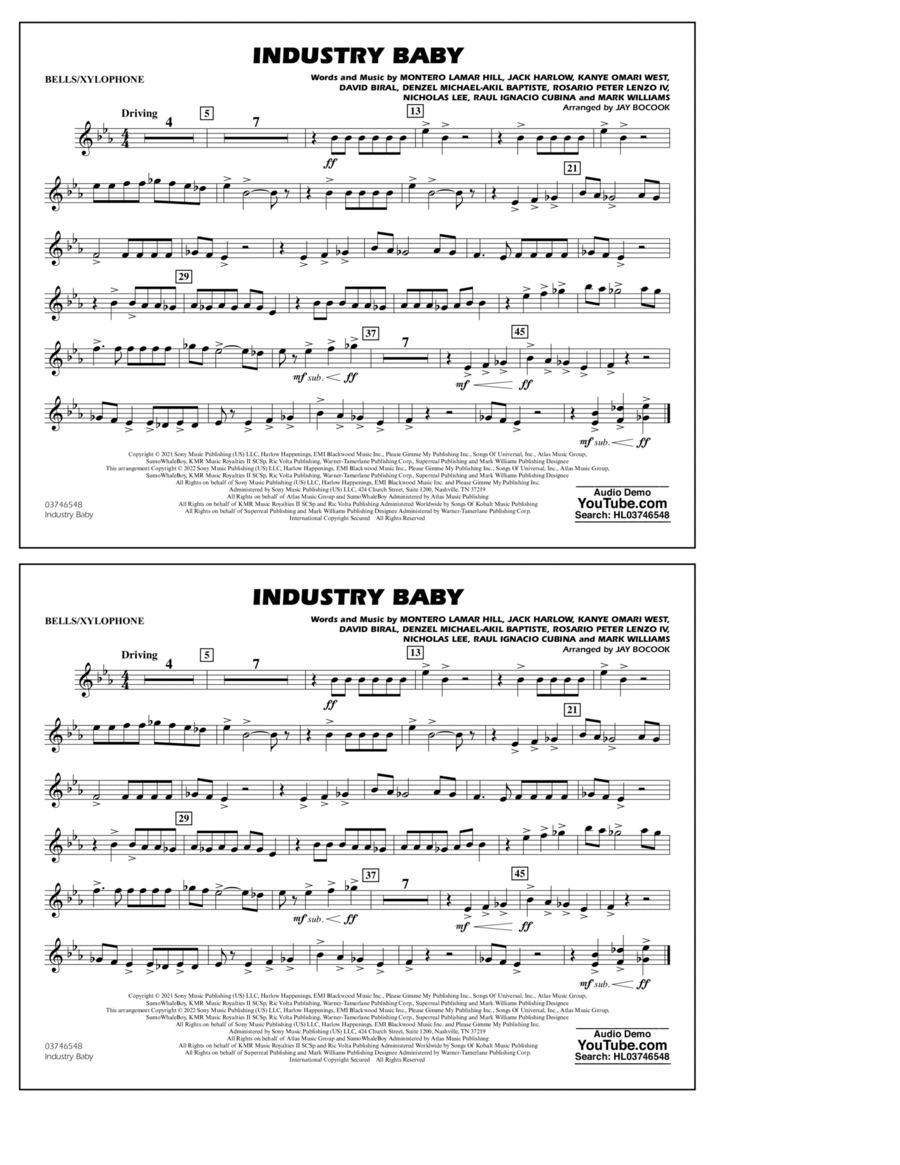 Industry Baby (arr. Jay Bocook) - Bells/Xylophone Marching Band scores gallery preview page 1