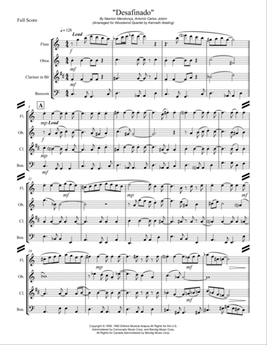 Desafinado Woodwind Quartet scores gallery preview page 2