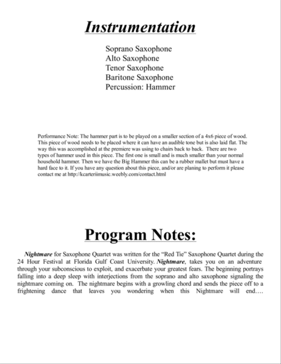 Nightmare for Saxophone Quartet and Percussion Woodwind Quartet scores gallery preview page 2