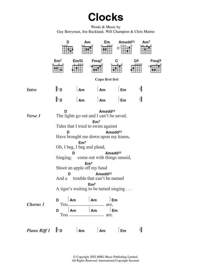 Clocks Easy Guitar scores gallery preview page 1