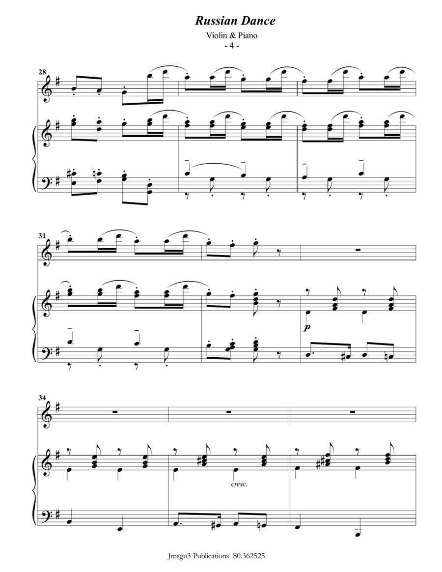 Tchaikovsky: Russian Dance from Nutcracker Suite for Violin & Piano Violin Solo scores gallery preview page 5