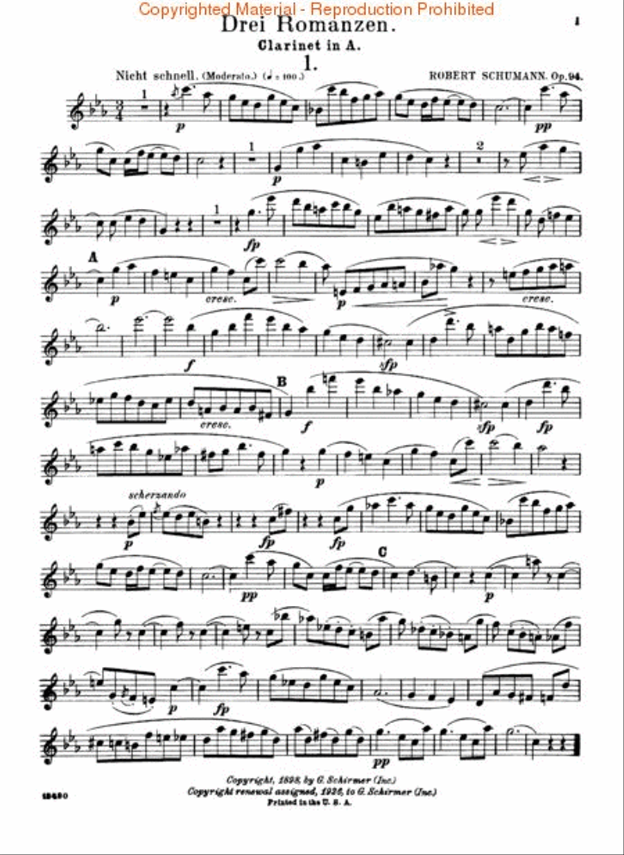 Three Romances, Op. 94 - Oboe/Violin/Clarinet Clarinet scores gallery preview page 3