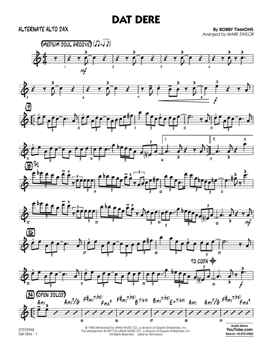 Dat Dere - Alternate Alto Sax Jazz Ensemble scores gallery preview page 1