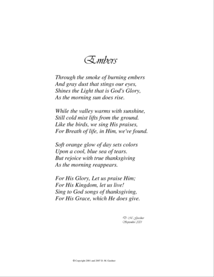 Embers (Through the Smoke of Burning Embers) SATBB and Piano Divisi scores gallery preview page 1