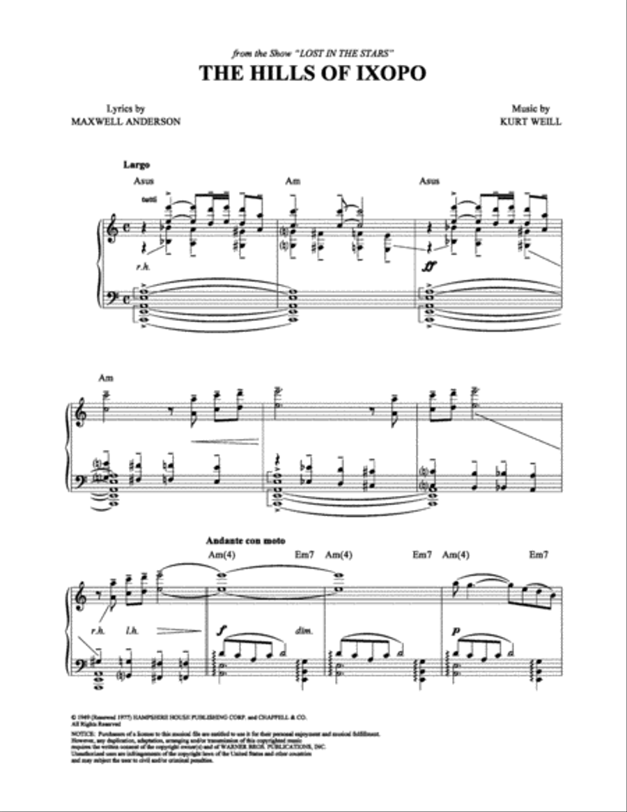 The Hills of Ixopo The Hills of Ixopo Piano, Vocal, Guitar scores gallery preview page 1