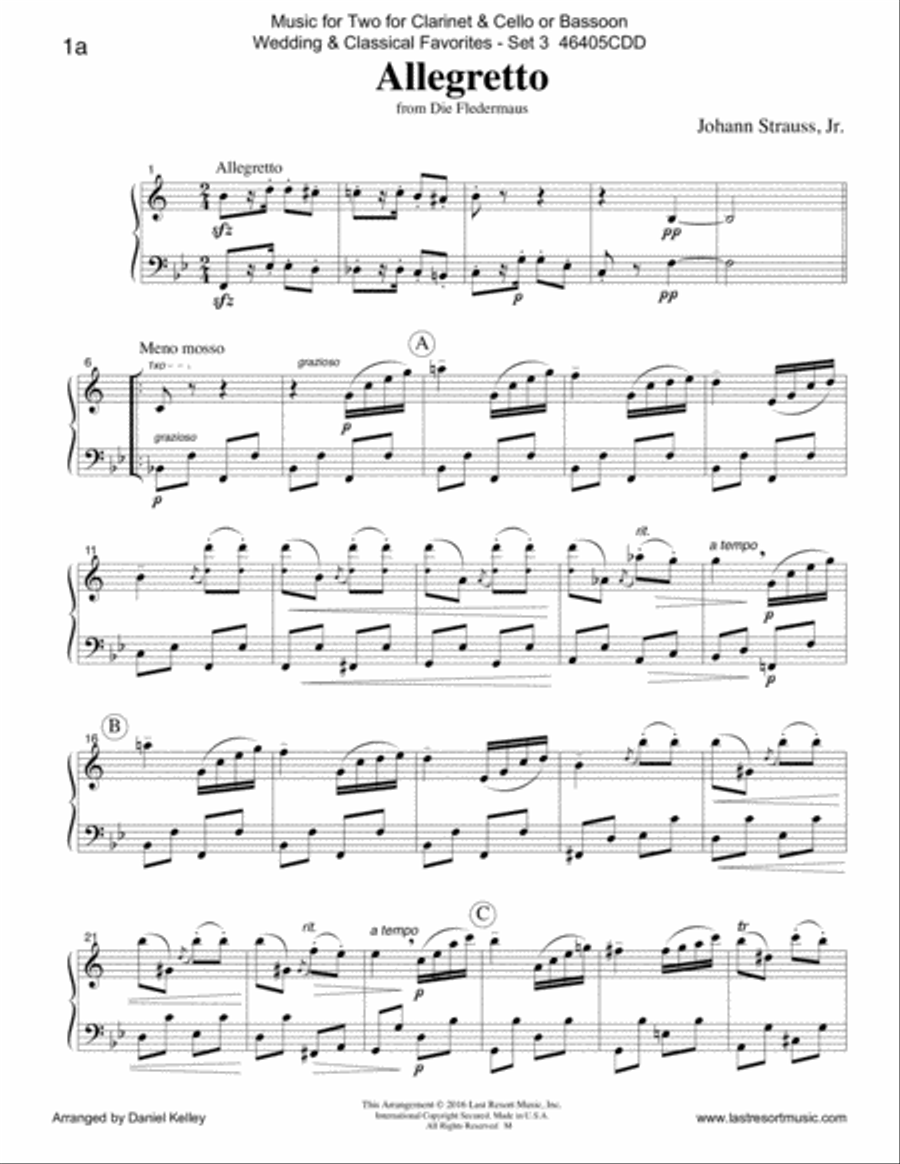 Music for Two Wedding & Classical Favorites for Clarinet & Cello or Bassoon - Set 3 Small Ensemble scores gallery preview page 4
