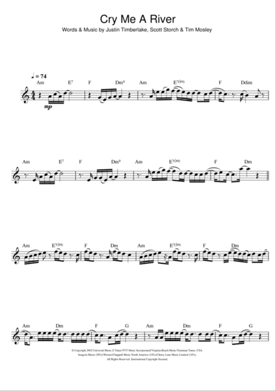 Cry Me A River Flute Solo scores gallery preview page 1