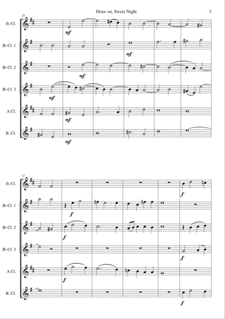 Draw on, Sweet Night for clarinet sextet (E flat, 3 B flats, alto and bass) Clarinet Solo scores gallery preview page 3