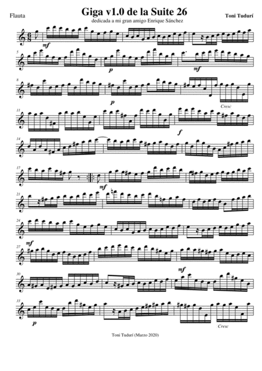 Gigue (Movement of suite 26 for solo flute) image number null