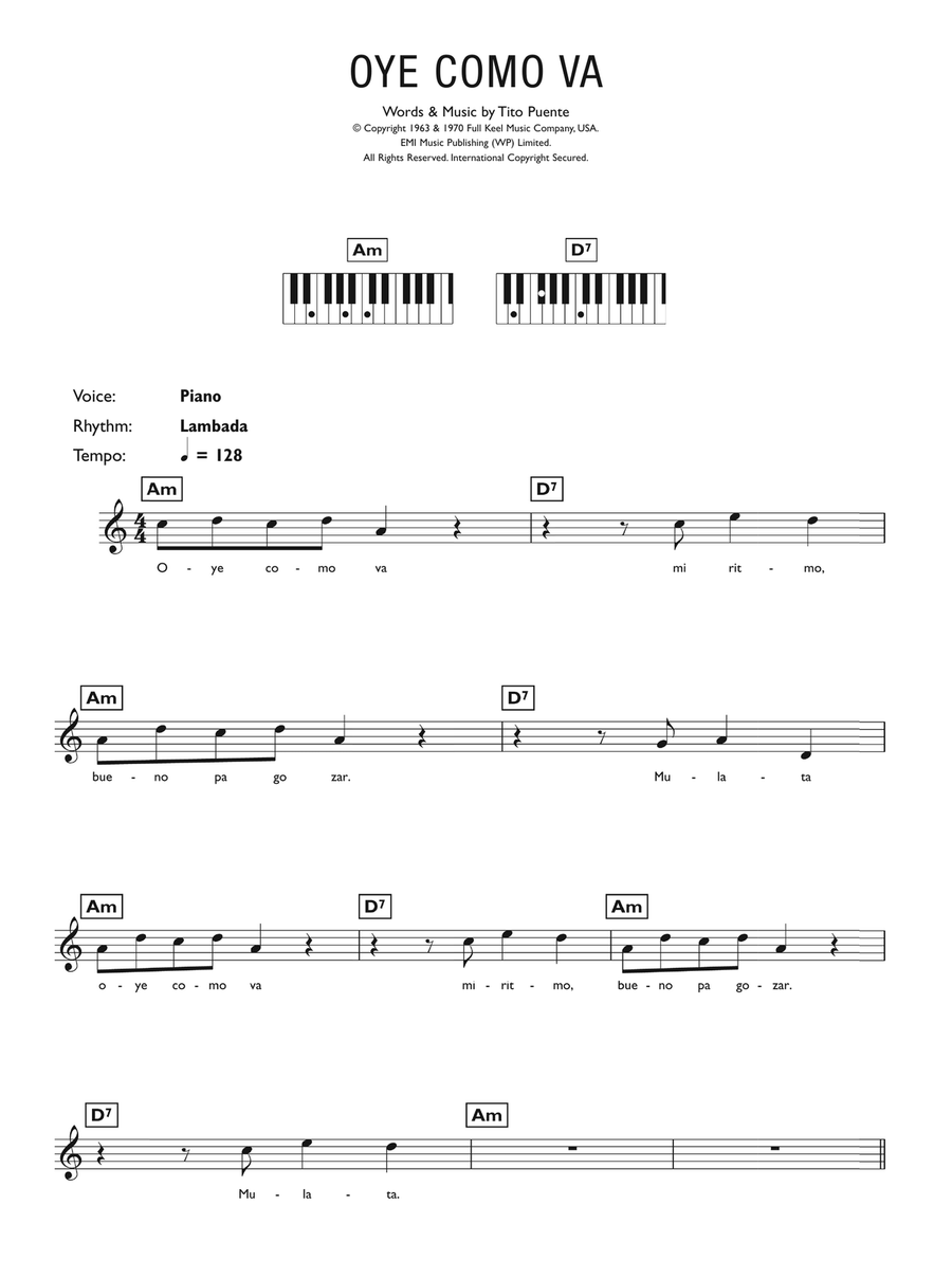 Oye Como Va Piano Solo scores gallery preview page 1