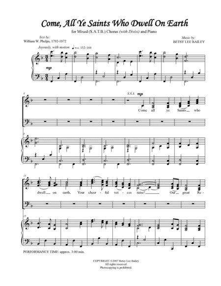 Come All Ye Saints Who Dwell on Earth - SATB image number null