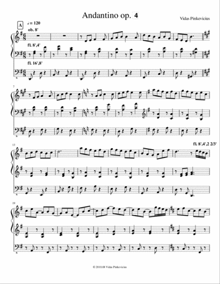 Andantino, Op. 4 (2010) Andantino, Op. 4 (2010) Organ Solo scores gallery preview page 1