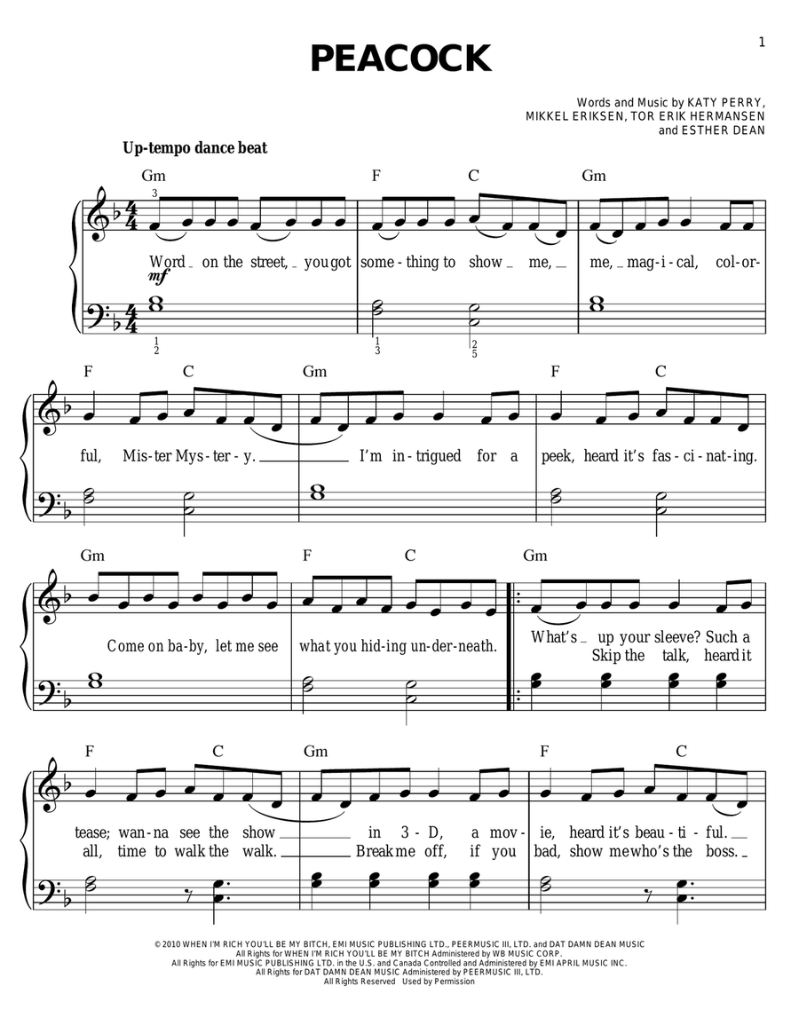 Peacock Easy Piano scores gallery preview page 1