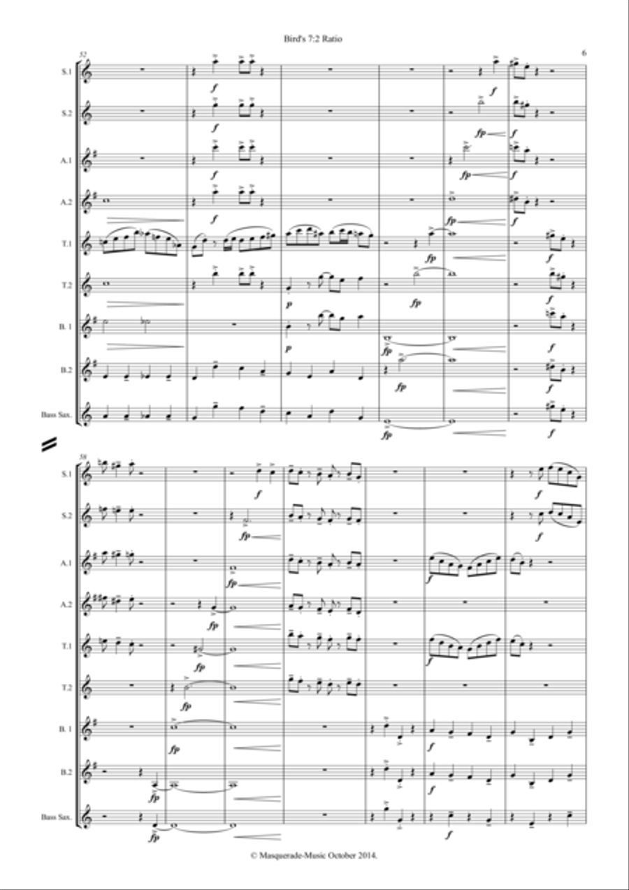 Bird's 7:2 Ratio Saxophone Octet (with optional Bass Sax) Woodwind Ensemble scores gallery preview page 6