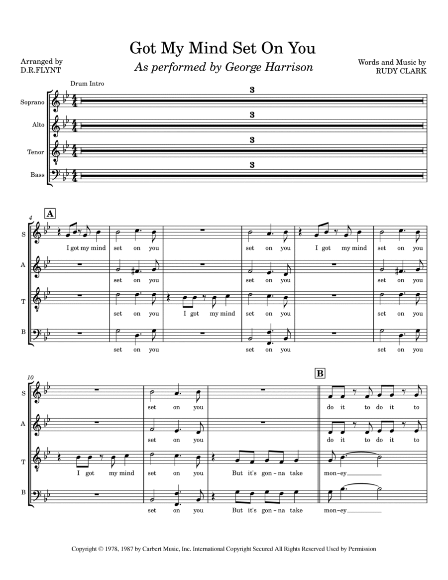 Got My Mind Set On You 4-Part scores gallery preview page 1