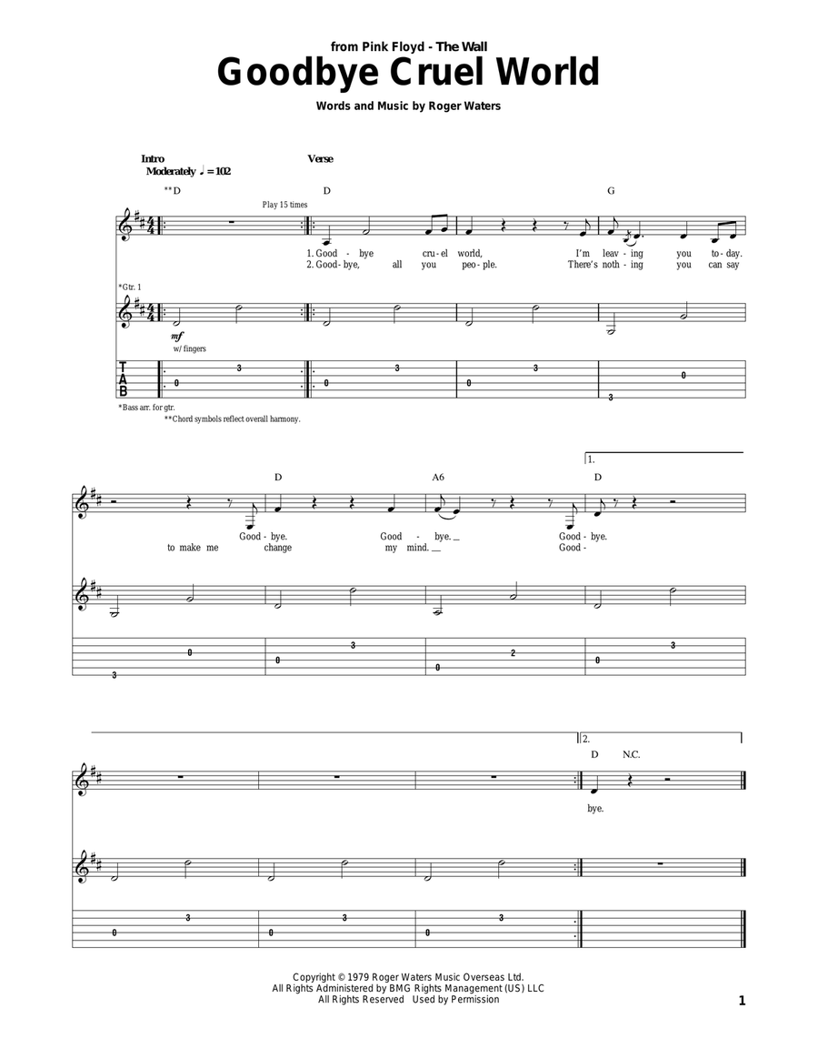 Goodbye Cruel World Acoustic Guitar scores gallery preview page 1
