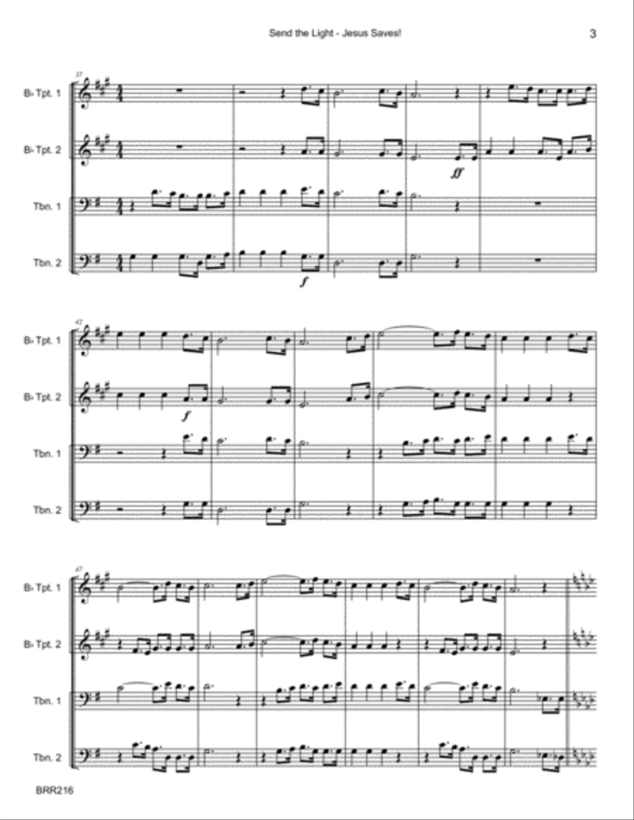 SEND THE LIGHT with JESUS SAVES - Hymn Medley for BRASS QUARTET (unaccompanied) Brass Quartet scores gallery preview page 3