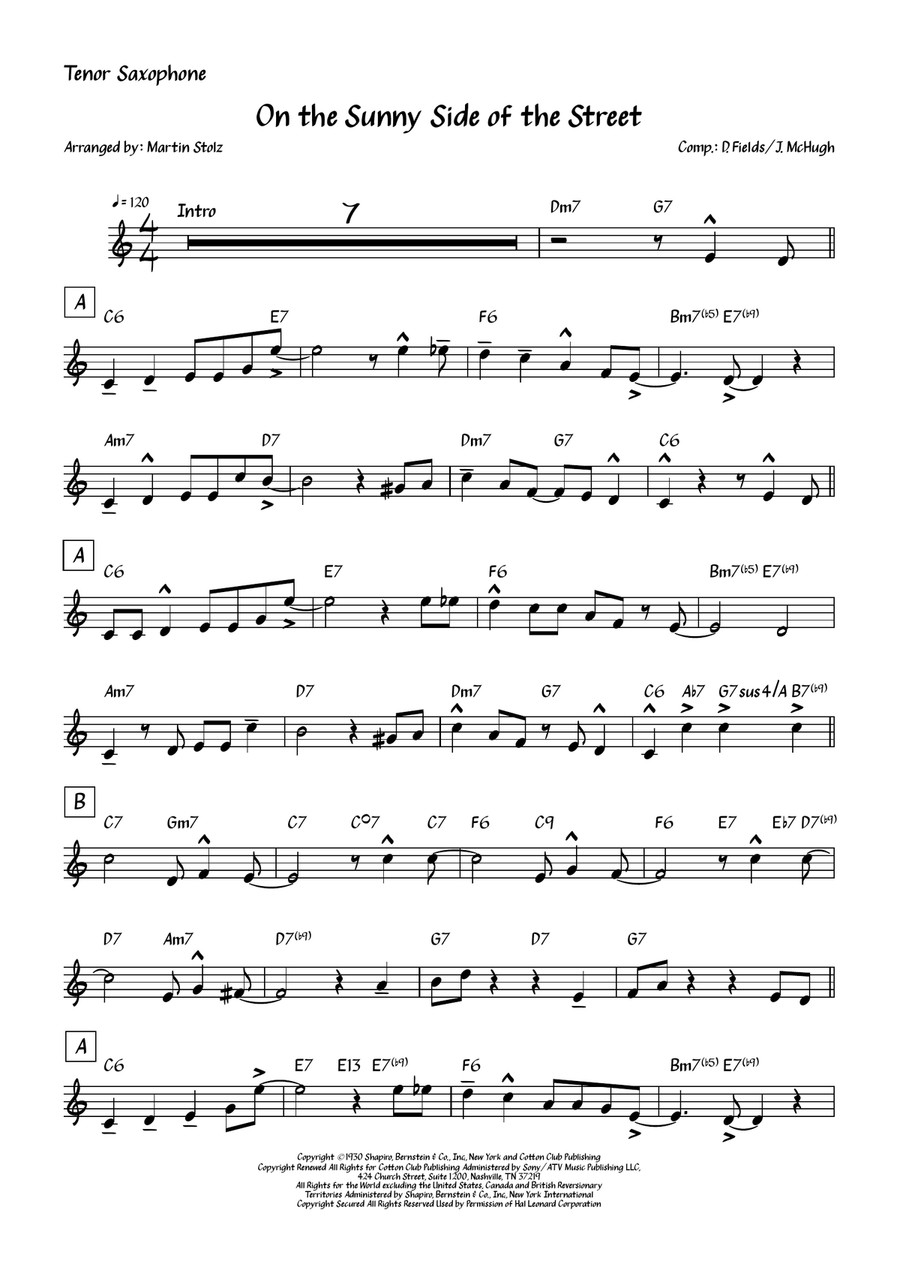 On The Sunny Side Of The Street Tenor Saxophone scores gallery preview page 2
