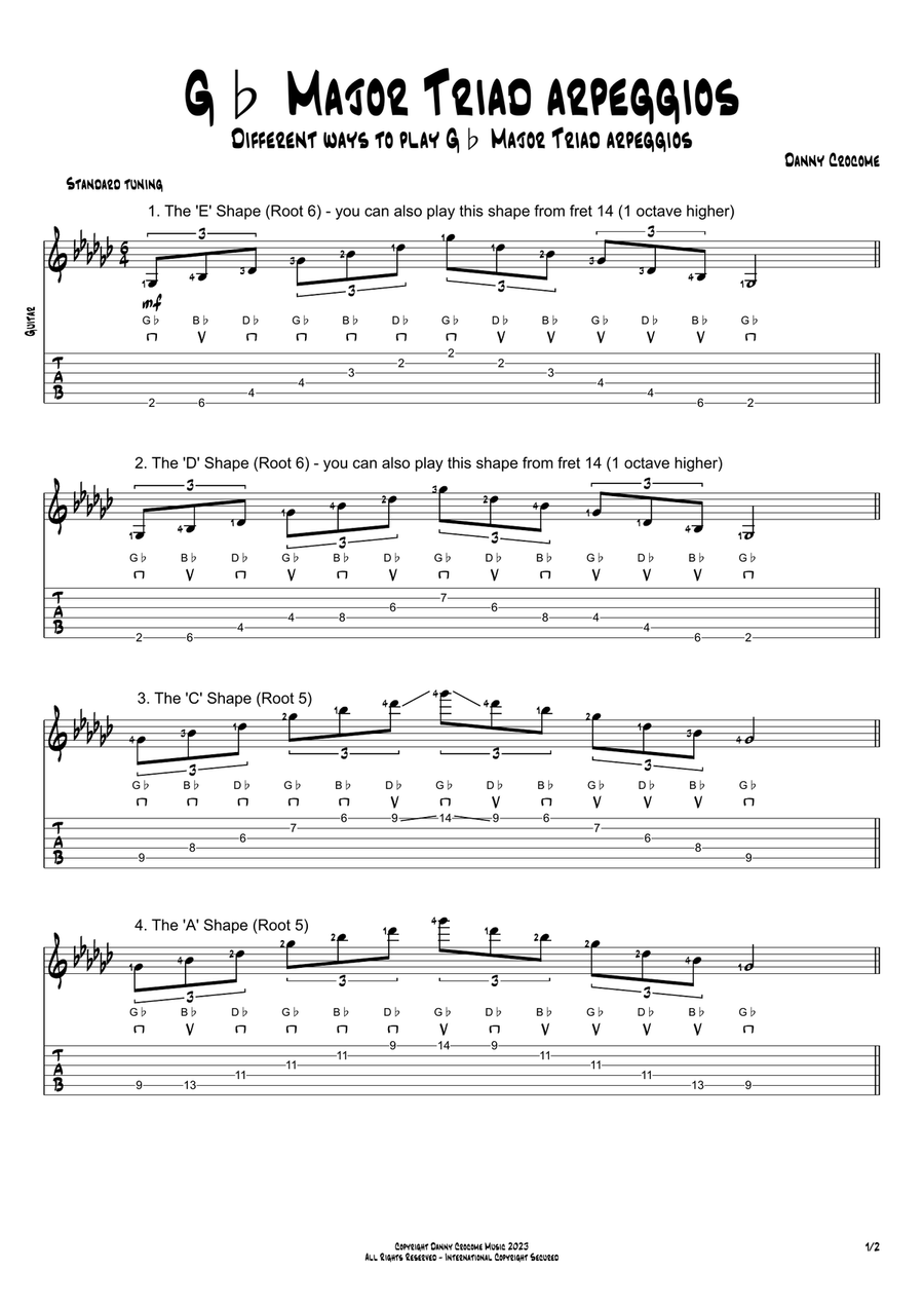 Gb Major Triad Arpeggios (5 Ways to Play) Electric Guitar scores gallery preview page 1