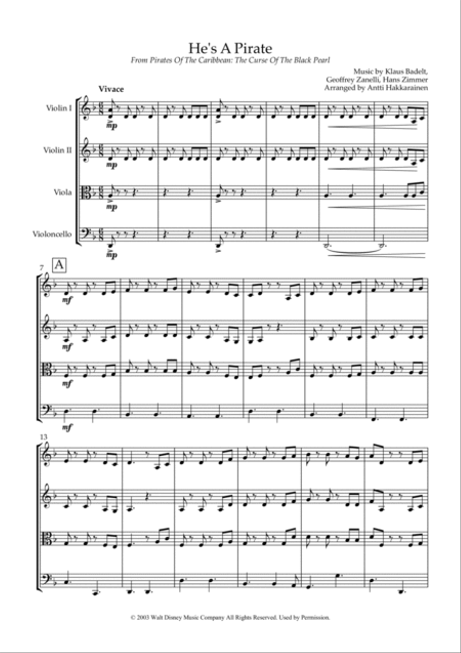 He's A Pirate String Quartet scores gallery preview page 2