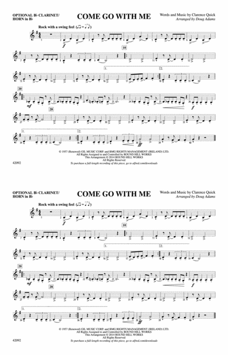 Come Go with Me: Optional Bb Clarinet/Horn in Bb