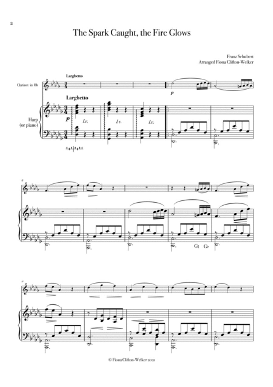 The Spark Caught, the Fire Glows - from 'The Magic Harp' by Franz Schubert - clarinet in Bb and harp B-Flat Clarinet scores gallery preview page 3